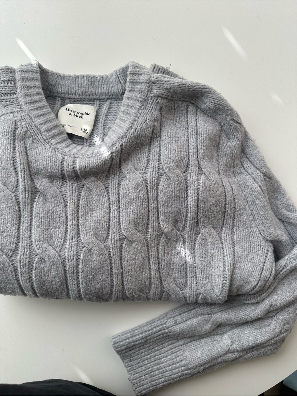 Abercrombie & Fitch Light Gray Cable Knit Crew Sweater